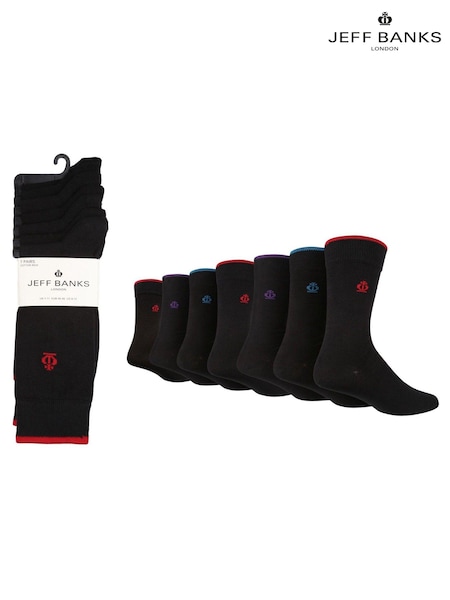 Jeff Banks Black Classic Crown Detail Everyday Socks 7 Pack (N57094) | AED87