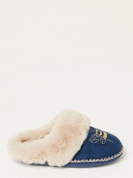 FatFace Blue Maia Bee Embroidery Mule Slippers (N57122) | €21.50