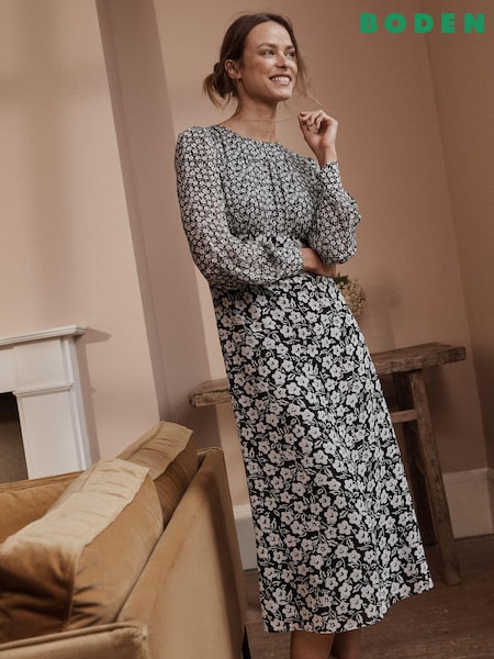 Boden Black Hotched GGT Empire Tea Dress (N57226) | €40