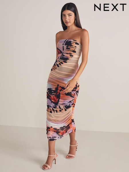 Purple Abstract Print Bandeau Mesh Dress (N57288) | €27