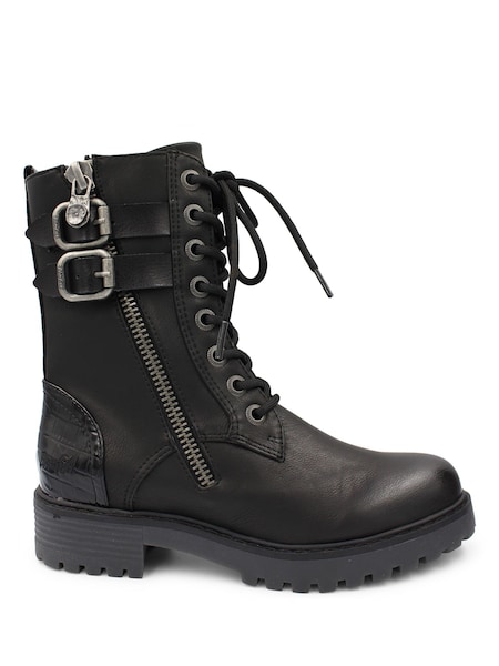 Blowfish Malibu Womens Rissi Combat Buckle Lace Zip Black Boots (N57348) | €44