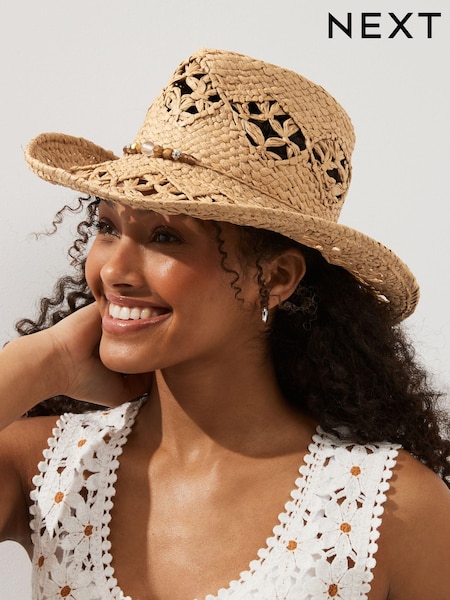 Natur mit Muschelkette - Cowboy Western Boho Hat (N57405) | 29 €