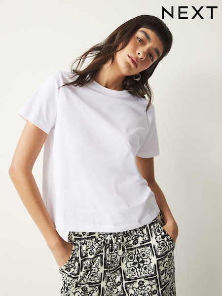 White 100% Cotton Short Sleeve Crew Neck T-Shirt (N57473) | 37 QAR