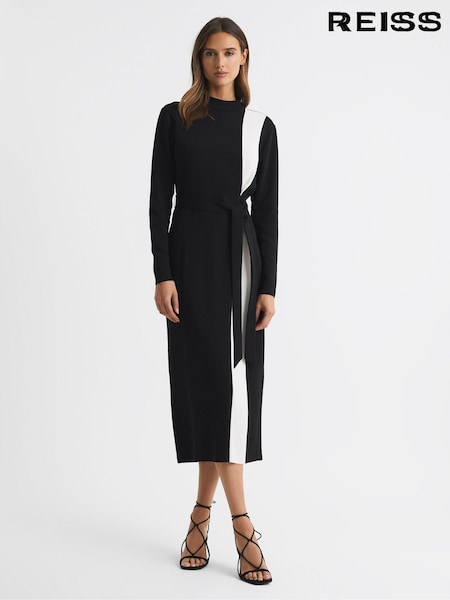 Reiss Millie Contrast Stripe Belted Midi Dress (N57491) | €378