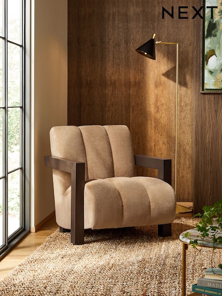 Fine Chenille Sand Natural Ezra Frame Emmett Ribbed Wooden Accent Chair (N57540) | €285
