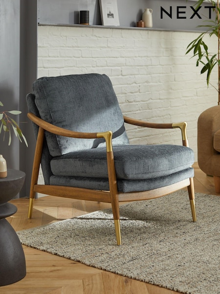 Plush Chenille Slate Blue Flinton Wooden Accent Chair (N57554) | €520