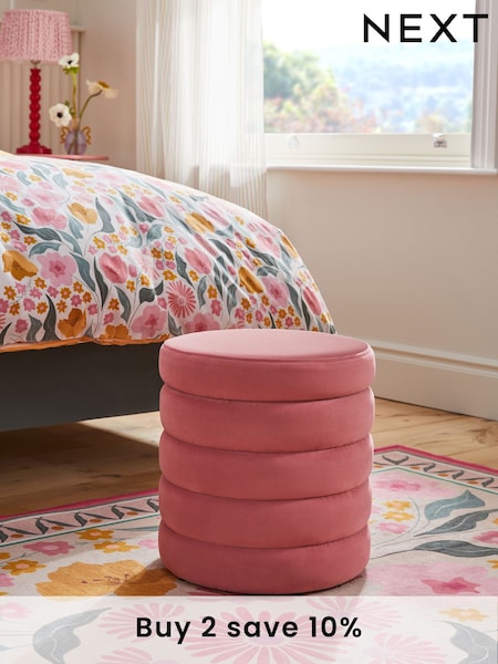 Soft Velvet Raspberry Pink Ribbed Storage Stool (N57556) | €90