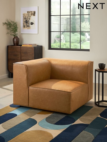 Vintaged Faux Leather Light Brown Single Corner Piece Alba Modular Sofa (N57573) | €550