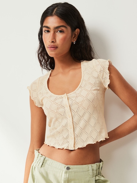 Ecru - Diamond Textured Short Sleeve Top (N57614) | 5 €