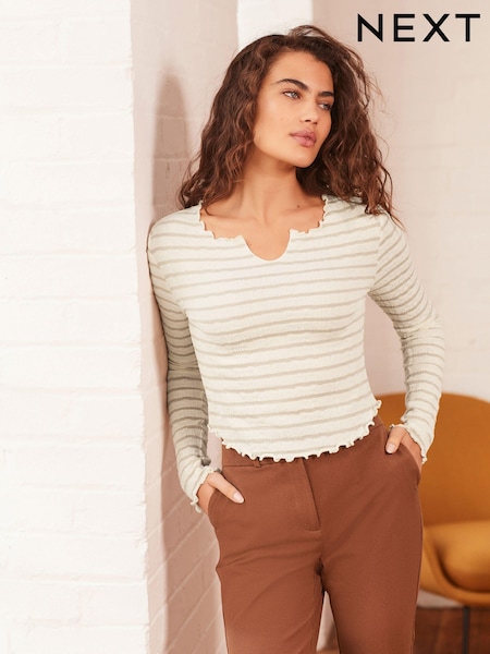 Braun & Weiss - Langärmeliges Top mit strukturierten Streifen und Kerbausschnitt (N57622) | 12 €