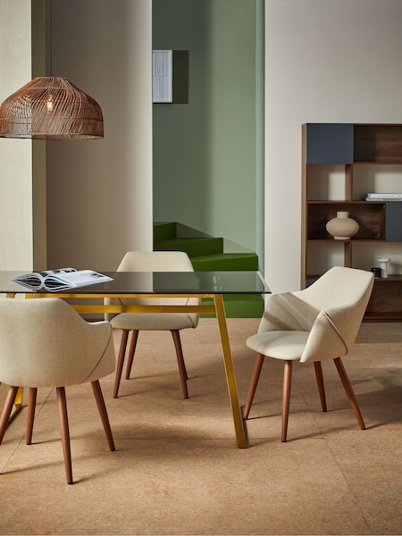 MADE.COM Set of 2 Ecru Marl and Walnut Legs Lule Arm Dining Chairs in Velvet (N57626) | €415