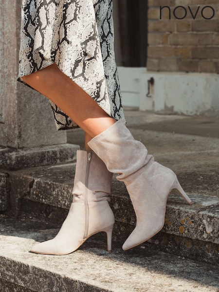 Grey - Novo Dekota Mid Heel Point Ruched Ankle Boots (N57666) | 171 LEI