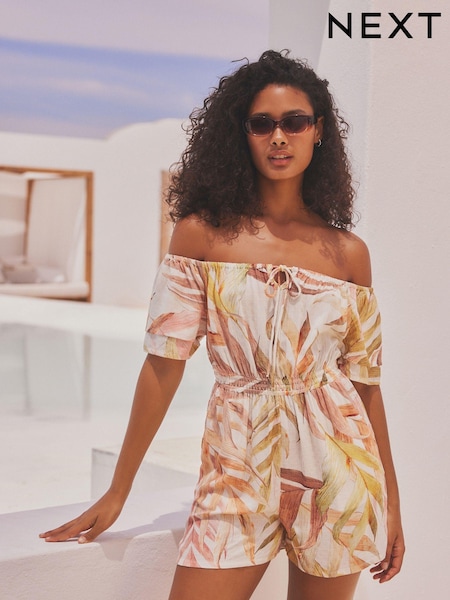Cream Botanical Off Shoulder Playsuit (N57678) | €10