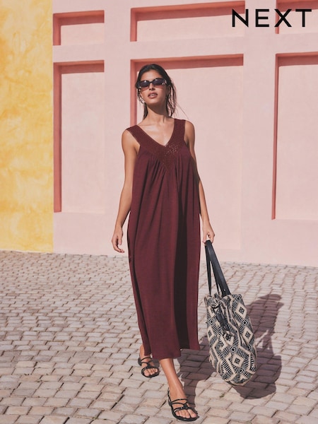 Berry Red Crochet Detail Jersey Summer Dress (N57698) | €16