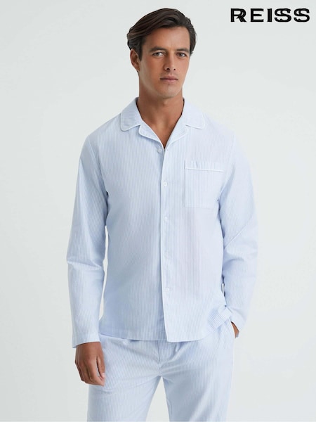 Reiss Blue/White Westley Striped Cotton Button-Through Pyjama Shirt (N57729) | €119