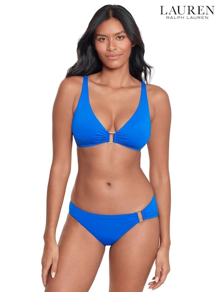Lauren Ralph Lauren Blue Beach Club Solids Ring Front Halter Bikini Top (N57755) | €66