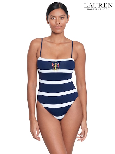 Lauren Ralph Lauren Blue Mariner Stripe Embroidered Square Neck Swimsuit (N57756) | €121