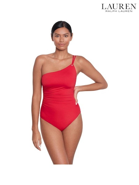 Lauren Ralph Lauren Red Beach Club Solids Double Strap One Shoulder Swimsuit (N57759) | ₪850