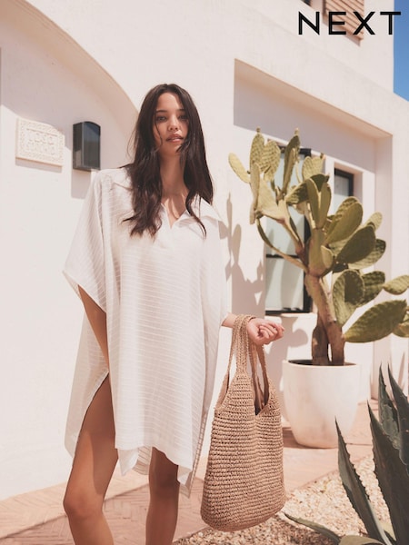 White Textured Longline Overhead Shirt Cover-Up (N57774) | €22