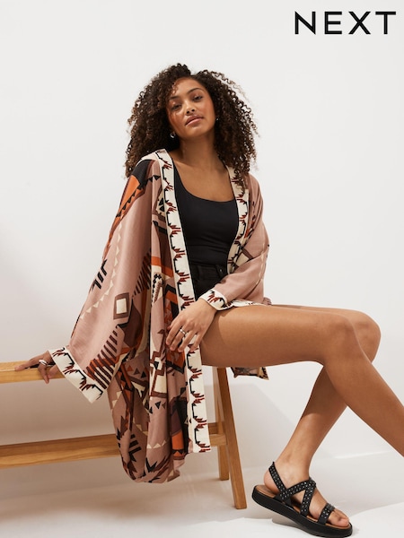 Aztekenmuster in Rosa - Longline Kimono Cover-Up (N57780) | 35 €