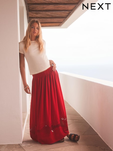 Roșu - Crochet Cutwork Maxi Skirt (N57788) | 212 LEI