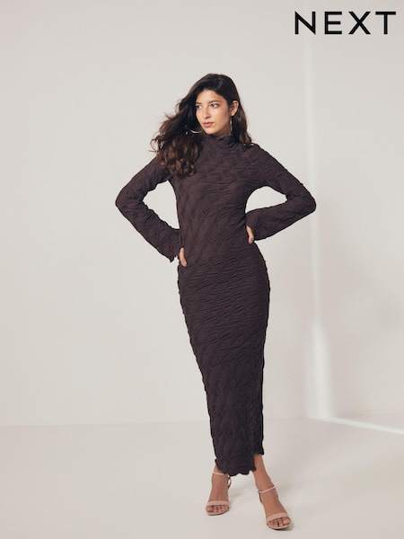 Коричневый - Long Sleeve Textured Column Dress (N57789) | €14