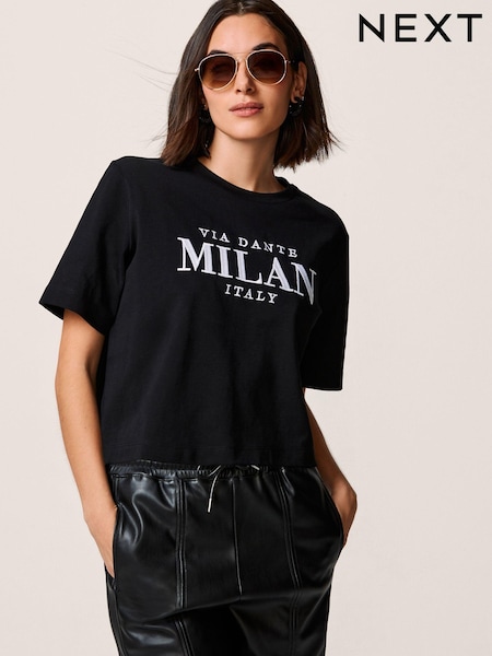 Black Short Sleeve Heavyweight Shorter Length Top (N57803) | €8