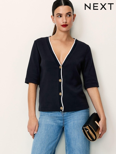 Črna z belo obrobo - Short Sleeve Cardigan (N57814) | € 21