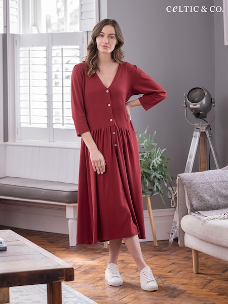 Celtic & Co. Red Organic Cotton Button Through Jersey Midi Dress (N58057) | €37