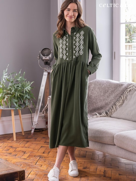 Celtic & Co. Green Embroidered Detail Midi Shirt Dress (N58062) | €61