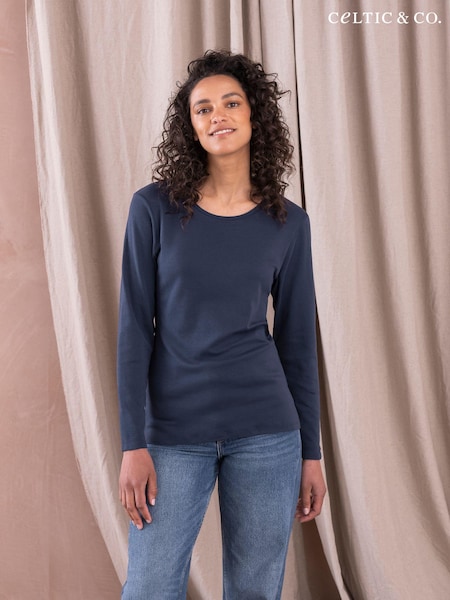 Albastru - Celtic & Co. Cotton Long Sleeve T-Shirt (N58089) | 204 LEI