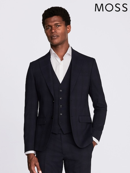 MOSS Blue Slim Fit Check Jacket (N58151) | AED984