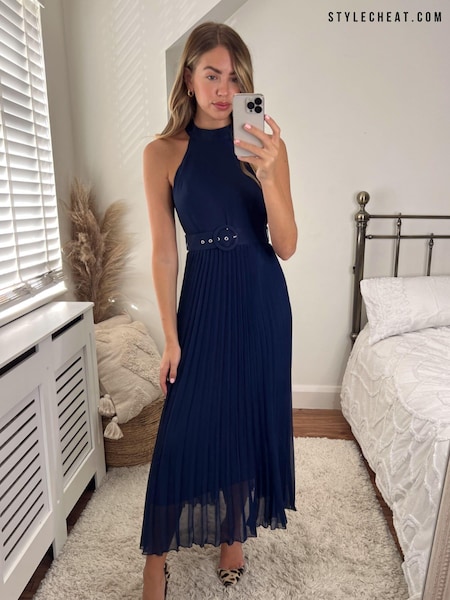 Синий - Style Cheat Luisa Halter Pleated Maxi Dress (N58344) | €20