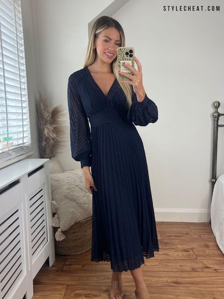Темно-синий - Style Cheat Dannica Pleated Balloon Sleeve Maxi Dress (N58349) | €31