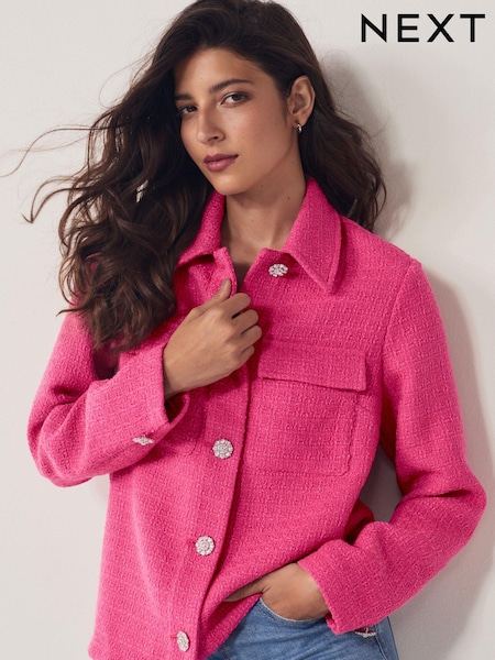 Roz - Cămașa tip jachetă din tricot boucle (N58547) | 174 LEI