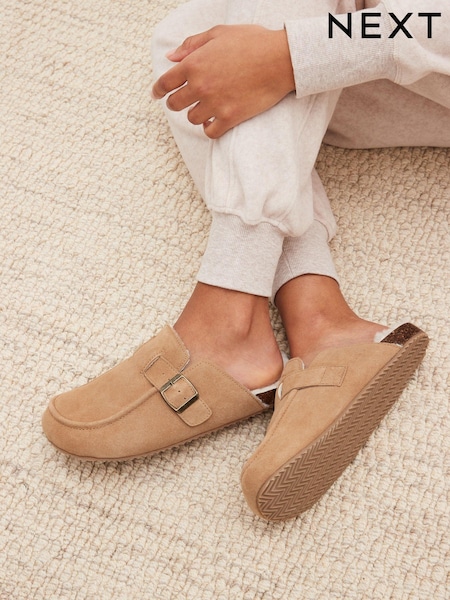 Tan Brown Suede Buckle Mule Slippers (N58846) | €15