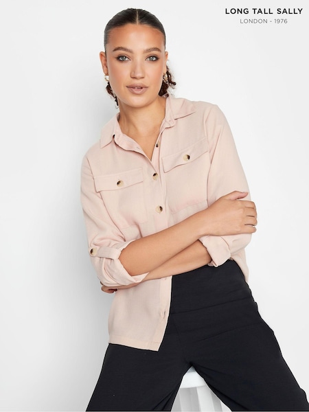 Long Tall Sally Pink Long Sleeve 100% Cotton Utility Shirt (N58938) | €17