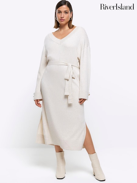 River Island Plus V-Neck Bow Midi Dress (N59189) | 161 LEI