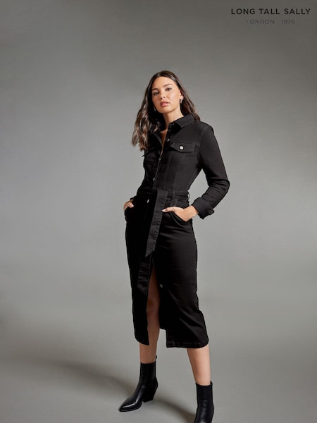 Long Tall Sally Black Denim Button Through Midi Dress (N59338) | €26