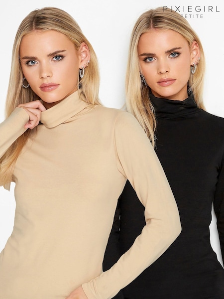 PixieGirl Petite Roll Neck Long Sleeve T-Shirt 2 Pack (N59362) | 107 LEI