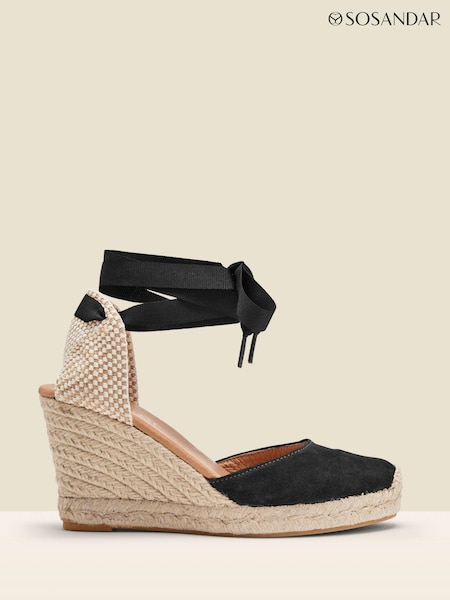 Sosandar Black Perla Suede Valenciana Wedge Espadrilles (N59448) | 341 QAR