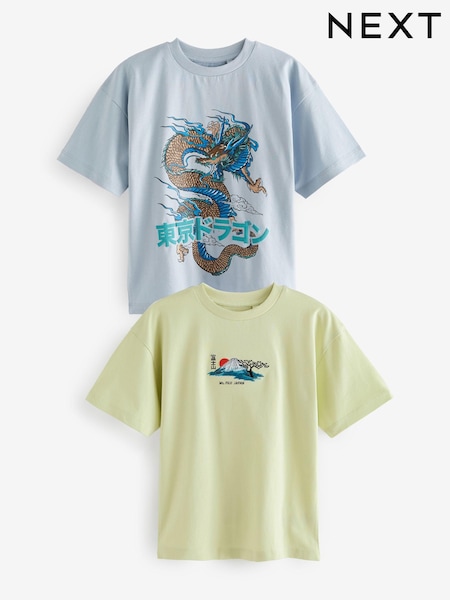 Blau/Grün Japanisch - Graphic Short Sleeve 100% Cotton T-Shirts 2 Pack (3-16yrs) (N59462) | 14 € - 19 €
