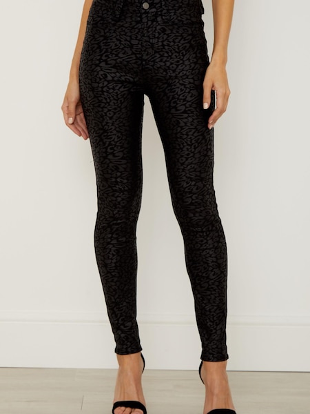 Sosandar Black Leopard Textured Coated Jeans (N59545) | €34