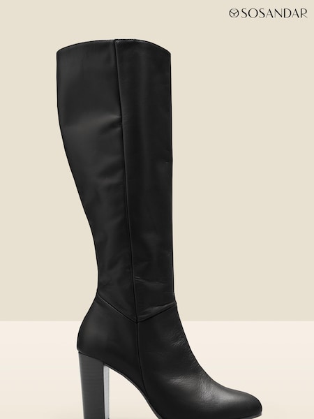 Sosandar Black Leather Zip Knee High Boots (N59561) | $271