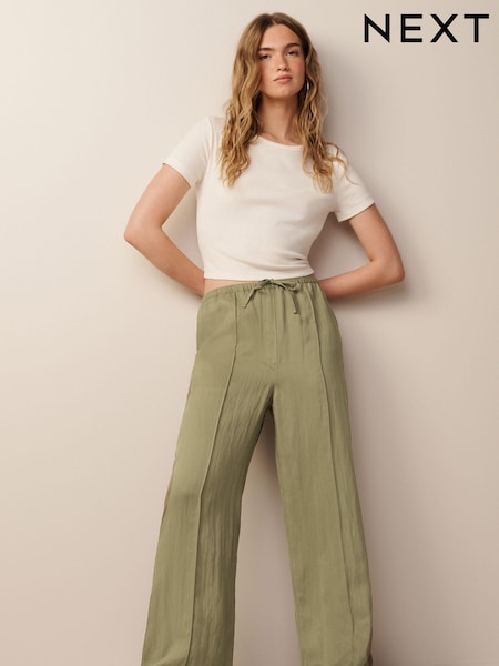 Khaki Green Drawstring Tencel Wide Leg Trousers (N59777) | €8