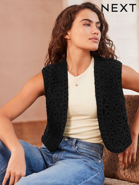 Black Cornelli Craft Sleeveless Cropped Waistcoat (N59804) | €14