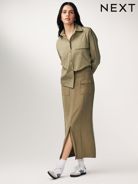Khaki Green Utility Ruched Side Long Sleeve Shirt (N59809) | €9