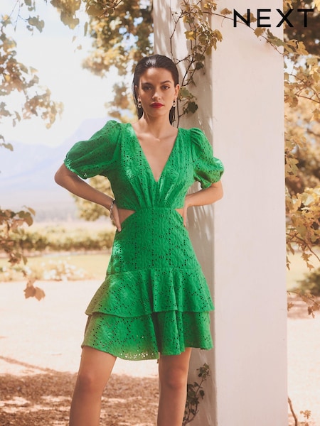 Зеленый - Crochet Volume Short Sleeve Cut-Out Mini Dress (N59874) | €20