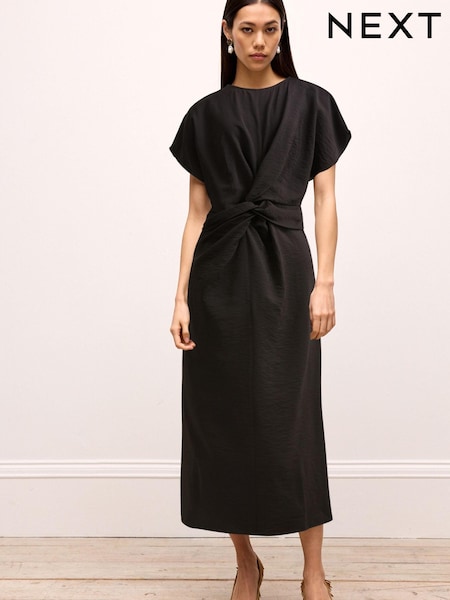 črna - Twist Waist Short Sleeve Midi Dress (N59885) | € 23