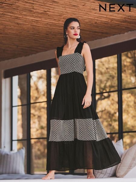 Black Crochet Detail Tiered Maxi Dress (N59896) | €23